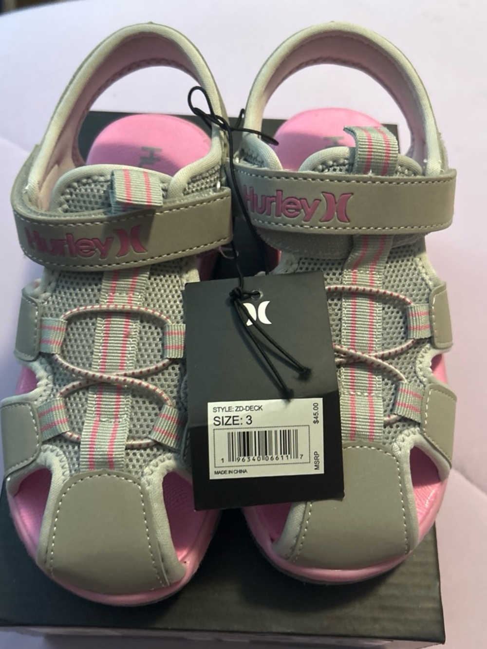 Hurley Kids Gray and Pink Sport Sandals